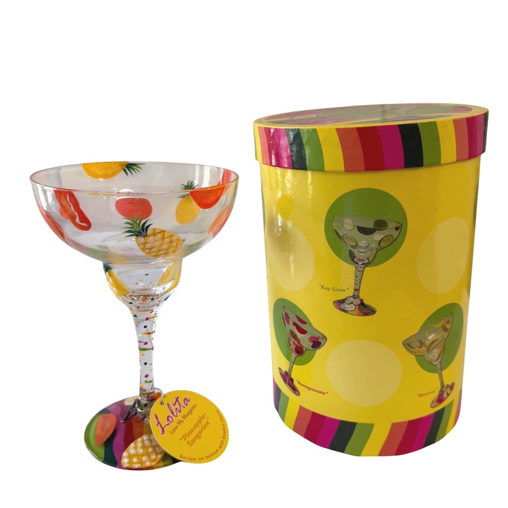 Lolita Pineapple Tangerine Hand Painted Margarita Glass 12oz with Box MRG-5580E